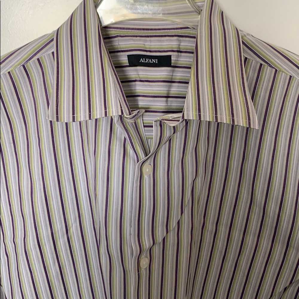 Alfani Striped Button Down Shirt - Picture 2 of 3